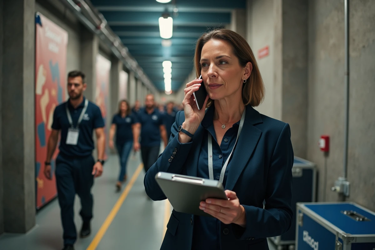 Coulisses d'un grand événement Miss France avec organisatrice et personnel de production
