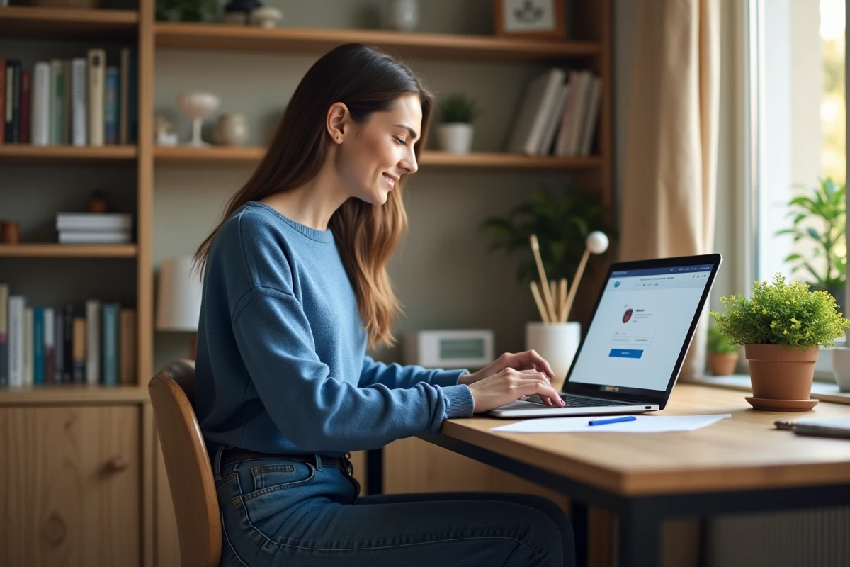 Jeune femme au bureau utilisant son ordinateur portable