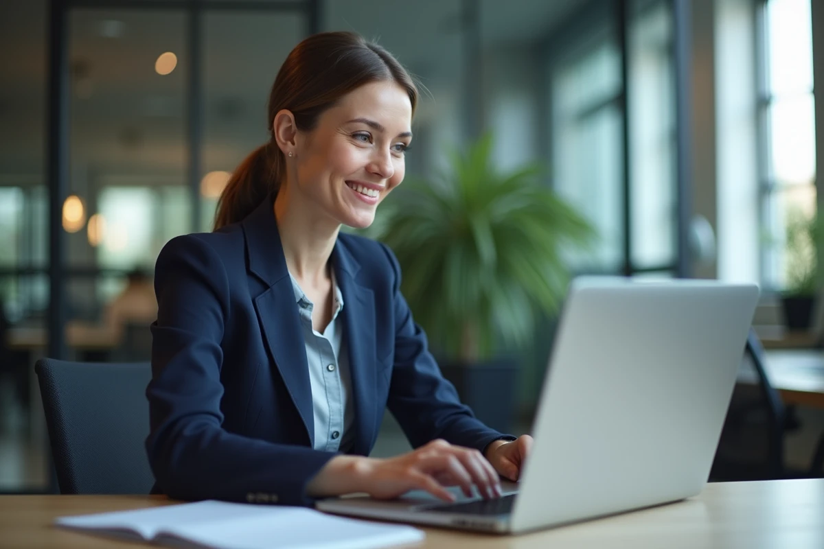 Femme d'affaires utilisant un ordinateur dans un bureau moderne