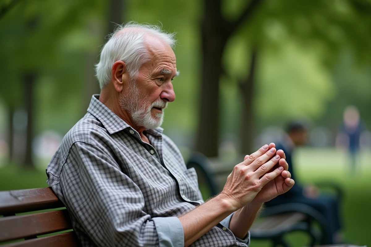 Homme âgé regardant une bague en argent sur sa main